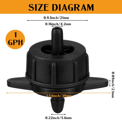 50 Pcs Drip Irrigation Emitters 1/4 Inch 1 GPH Water Tubing Irrigation Tubing Pressure Compensating Dripper Emitters System Drip Tip Constant Flow...