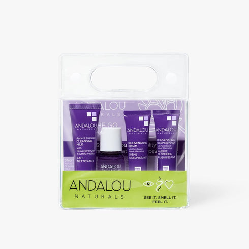Andalou Naturals, On The Go Essentials - The AGE DEFYING Routine, Travel Friendly, TSA- Approved, Reusable Bag (4 Pcs)...