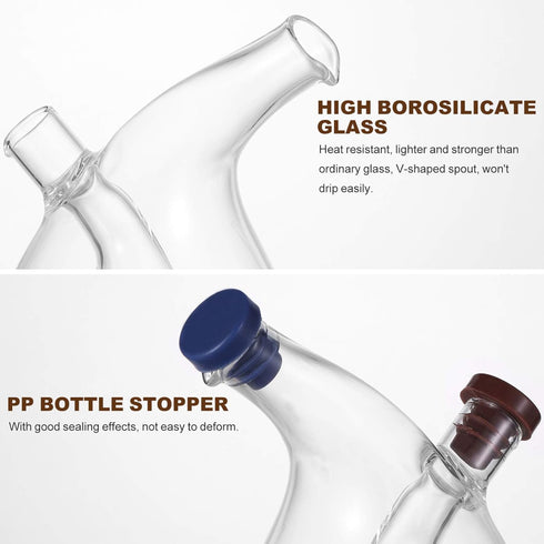 UPKOCH Healeved Clear Glass Olive Oil and Vinegar Dispenser Bottles Double Pourer Spout Stoppers for Cooking - 15.5 x 9.2 x 9.2cm (Round Shape)...