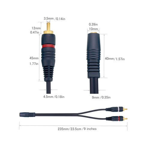 3.5mm Female to 2 RCA Male Stereo Audio Y Cable?2 Pack 9 inches Gold Plated Plug RCA Splitter RCA to AUX Adapter Cables Connection to TV, Computer...