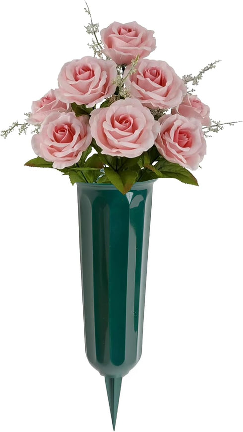 Black Duck Brand Green 9.75" Plastic Cemetery Memorial Grave Flute Flower Vases; 2 Pack...
