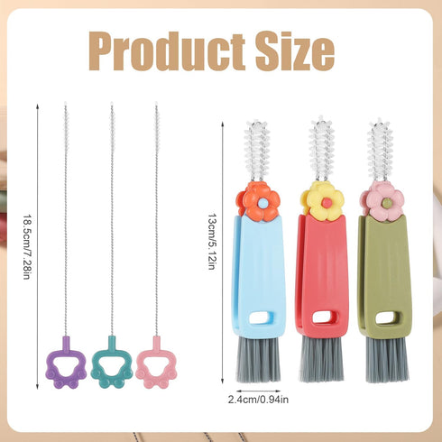 3pcs 3-in-1 Cup Lid Cleaning Brushes with 3 Straw Brushes, Cute Multifunctional 3-in-1 Cleaning Brush Colorful Cup Lid Gap Cleaner Insulated Bottl...