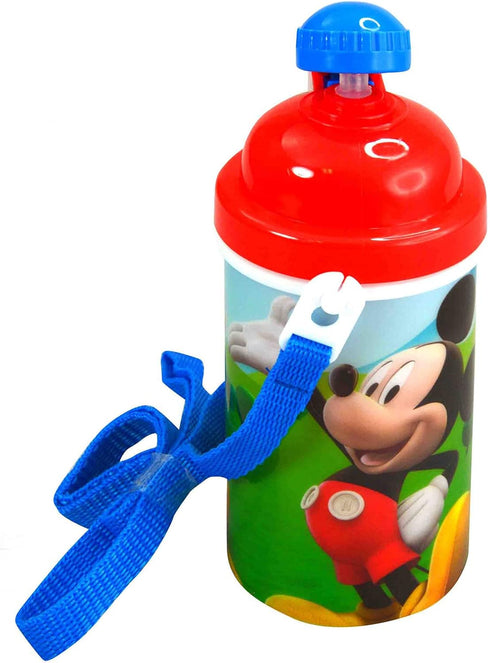 Zak Designs Disney Mickey Mouse One Touch Button Water Bottles with Reusable Built in Straw, Carrying Strap - Safe Approved BPA Free, Easy to Clea...