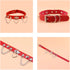 Red Leather Choker Collar with Chain Leash Set Adjustable Soft PU Heart Pendant Necklace for Women Ladies Pet Dogs Cats...