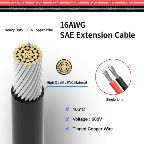 SAE Connector Cable,16AWG 1FT 2 Pin SAE Quick Connector Disconnect Plug for Solar Panel Car Motorcycle(2 Pack)...