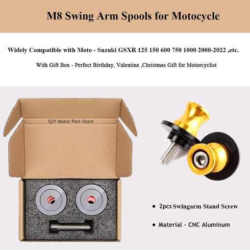 2pcs 8mm M8 X1.5 Motorcycle Swing arm Sliders Spools for Suzuki GSXR 600 750 1992-2024 GSX-R 1000 2001-2024 GSXS 600 750 1000 GSX-8R GSX-8S 2023(G...