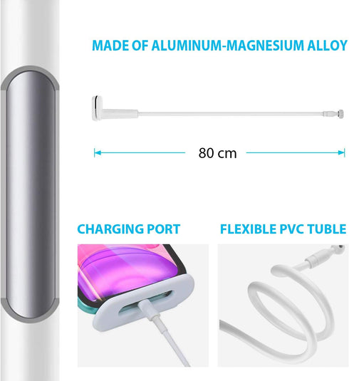 ZUSLAB Tablet Cell Phone Adjustable Universal Gooseneck Bed Lazy Holder Stand Mount - Flexible Arm 360 Mount Clip Bracket White...