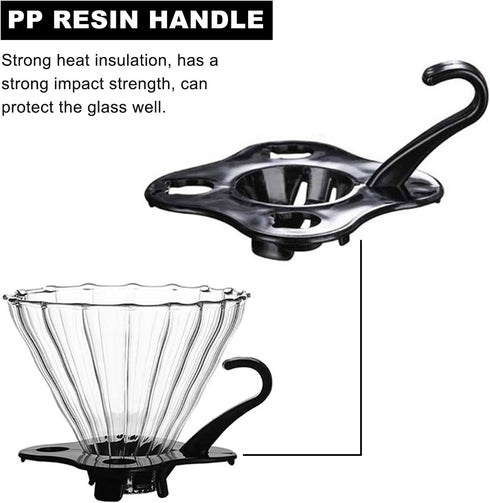 V60 02 Cone Glass Coffee Dripper, 1-4 Cups, Pour Over Coffee Maker, Reusable Coffee Filter Cup, Slow Brewing Accessories for Home, Cafe, Party...