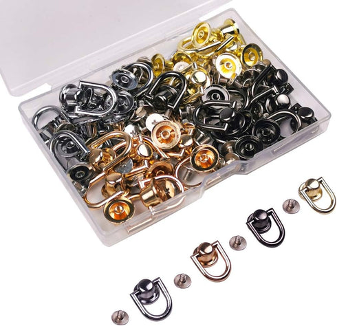 ELANE 40 Pcs D Rings for Purse,Screw Rivets for Leather Crafting,Wallet Conversion Kit (Black+Silver+Gold+Light Gold)...