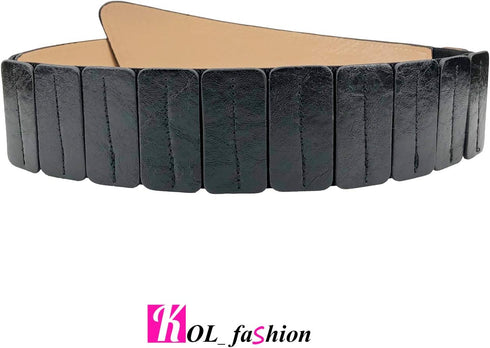 Women's Fashion Vintage Wide Waist Belt Elastic Stretch Cinch Belts With Interlock Buckle, Black, One Size...