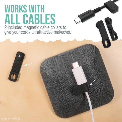 Smartish Magnetic Cord Holder - Cable Wrangler Organizer with Magnet Clips for Charger Management on Desktop, Nightstand, or Side Table for All Ca...