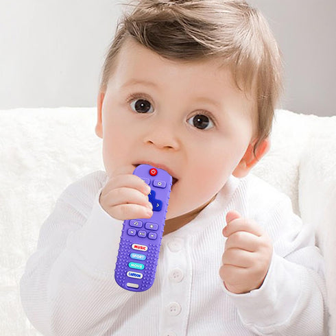 3 Pack Baby Teether Toys - TV Remote Control Shape Silicone Toddler Teething Toys for Babies 6-12 Months (Pink&Khaki&Purple)...