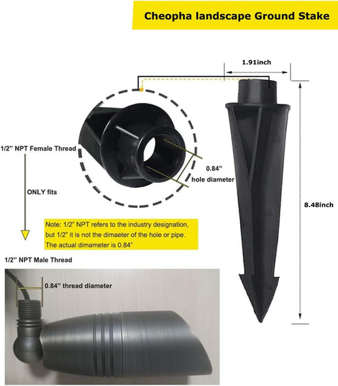 Cheopha Ground Stake 1/2 NPT Female Thread (0.84'' Hole Diameters) Heavy Duty ABS Stake 8 1/4" Length Corrosion Resistant Spike for Outdoor Landsc...