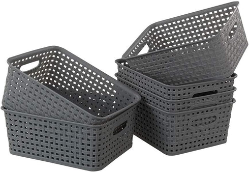 Grey Plastic Storage Basket, 10.03" x 7.67" x 4.05", 6 Packs...