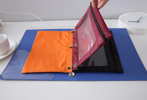 Pencil Pouches for 3 Ring Binder, 2 Pack Binder Pencil Case with Zipper Puller, 2-Tier Clear Window Oxford Pencil Holder Stationery Organziers Bag...