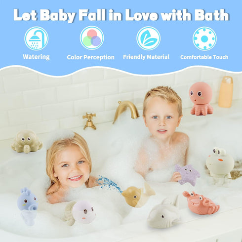 Bath Toys for Babies 6-12 Months - 10PCS Bath Squirt Toys Silicone Ocean Animals Bathtub Float Toy for Water Play Kids Preschool Education Toy Lea...