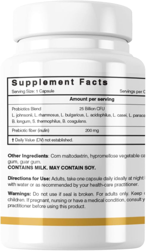 Probiotics for Gut health with 10 Strains, 25 Billion CFUs and Inulin Prebiotic Fiber - 30 Days Supply Probioseries Digestive...