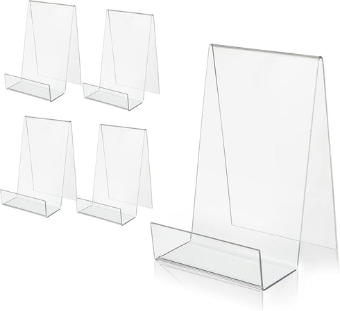 ZOEY Acrylic Book Easel Stand with Ledge Clear Easels Plate - 5 Pack for Books Display, Music Sheets, Artworks, CD, Tablet Holder (Small)...