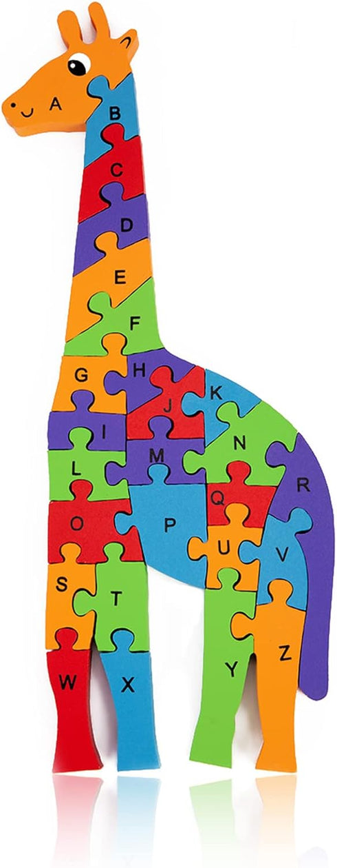 LovesTown Giraffe Wooden Puzzle, 26PCS Jigsaw Puzzle Alphabet and Number Blocks Wooden Building Blocks for Kid Preschool...