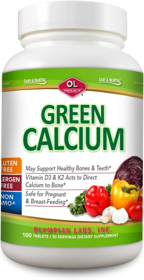 Olympian Labs Green Calcium Tablets Formulated with K2 & D3, 100 Count Supporting Healthy Bones & Teeth...