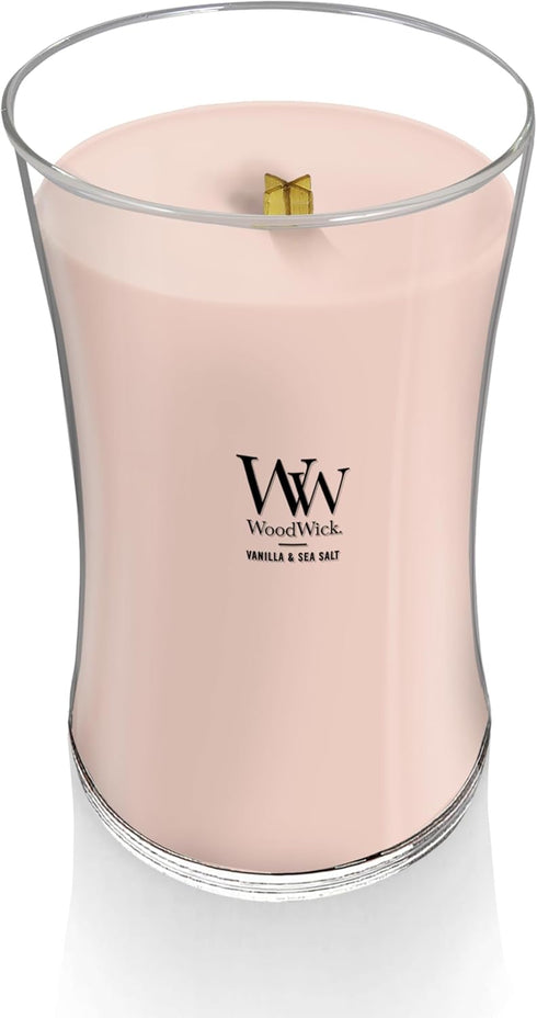 WoodWick Vanilla Sea Salt Large Hourglass Candle Premium Soy and Paraffin Wax Blend Pluswick Innovation Wood Wick...