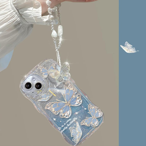 Compatible with iPhone 11 Case for Women/Girls, Cute Butterfly Glitter Bling with Bracelets Anti-Scratch Shockproof Case for iPhone 11, Blue with ...