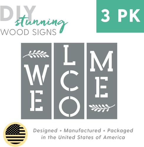 Large Vertical Welcome Sign Stencils for Painting on Wood and More - Create Beautiful Wood Signs with This Large Welcome Stencil – Set of 3 Indivi...