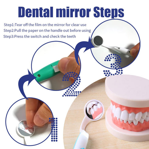 2 Pcs Dental Mirror with Light Tool LED Lighted Teeth Inspection Mirror Anti Fog Curve Angle Dentist Oral Care Tool (Dark Blue)...