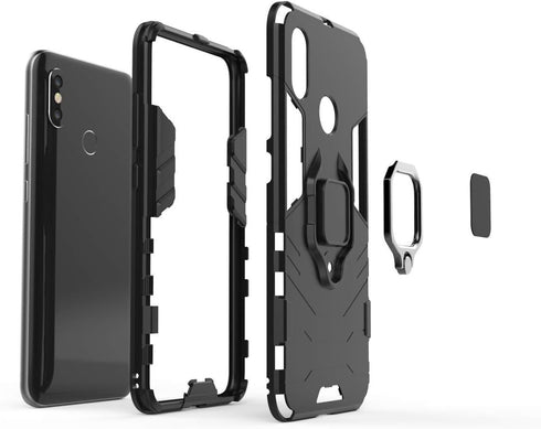Compatible with Xiaomi Mi 8 Case, Metal Ring Grip Kickstand Shockproof Hard Bumper (Works with Magnetic Car Mount) Dual Layer Rugged Cover for Xia...