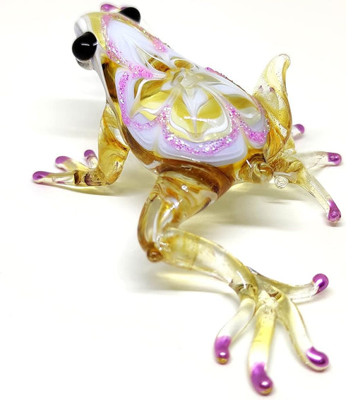Frog Miniature Figurines Animals Hand Blown Color Glass Art Collectible Gift Decorate 3" (Yellow Purple)...