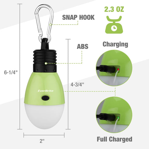 EverBrite Rechargeable Camping Light, Portable Tent Lantern, 3 Lighting Modes, Hanging Tent Light Bulbs with Clip Hook for Hiking, Fishing, Backpa...