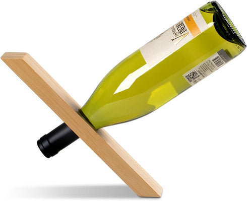 Wine Bottle Holder, Personalized Single Wine Bottle Holder Stand Display Table Top Wine Rack Bamboo Self Balancing Countertop Wine Holders Organiz...