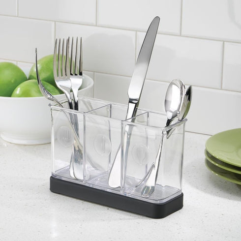 iDesign Forma Decorative Countertop Flatware Organizer - 7.4" x 2.6" x 4.75", Matte Black/Clear...
