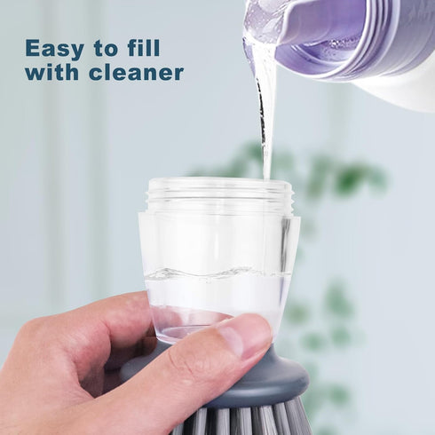 Dish Brush with Soap Dispenser, Dishwashing Heavy Duty Sponge Scrubber Refills Replacement Head, Kitchen Scouring Pad Wipes Scrub Cleaning Brush w...