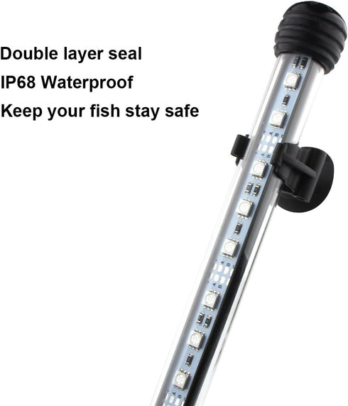 15 inches LED Aquarium Light, 2.5W Fish Tank Light Underwater Light Submersible Crystal Glass Lights, 21 LED Beads 12 Colors 19 Modes Brightness A...