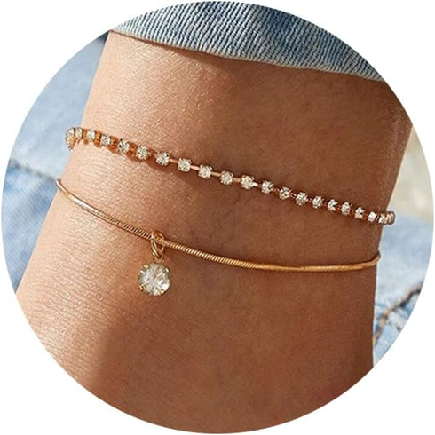 2-5 Pcs Anklet for Women 14K Gold Plated Anklets Snake Chain Cute Bead Cuban Chain Tennis Link Layered Anklets Bracelets Summer Beach Foot Jewelry...