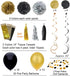 Black and Gold Party Decorations - DIY Tissue Paper Pom Poms Flowers, Tassel, Balloons, Hanging Swirl, Paper Circle Garland for Graduation and Ret...