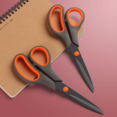 2 Pack 8" Titanium Non-Stick Scissors, All-Purpose Professional Stainless Steel Shears Comfort Soft Grip, Straight Office Craft Scissors for DIY S...