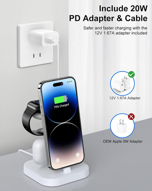 Charging Station for Multiple Devices - ADADPU 3 in 1 Wireless Charger Stand for Apple Watch Series 8/7/6/5/4/3/2/SE Phone Charging Dock for AirPo...