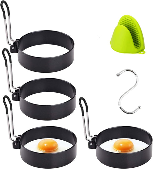 4 Pack Stainless Steel Egg Ring Molds With Non Stick Metal Mold Shaper Circles For Fried Egg McMuffin Sandwiches,Frying Or Shaping Eggs,Breakfast ...