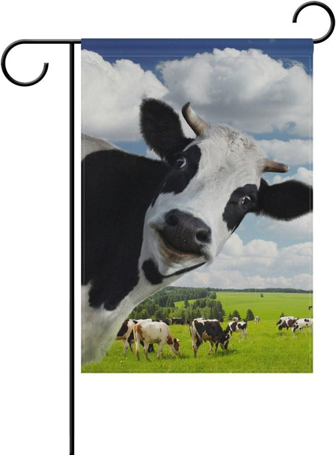 Double Sided Lovely Animal Funny Cow and Beautiful Farm Polyester Garden Flag Banner 12 x 18 Inch for Outdoor Home Garden Flower Pot Decor...