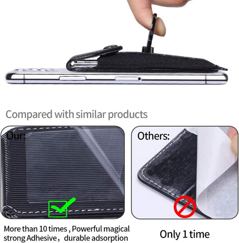 Cell Phone Card Holder,Card Holder for Back of Cell Phone with Ring Grip Stand,Adhesive Stick-on Credit Card Wallet Pocket with Detachable Neck St...