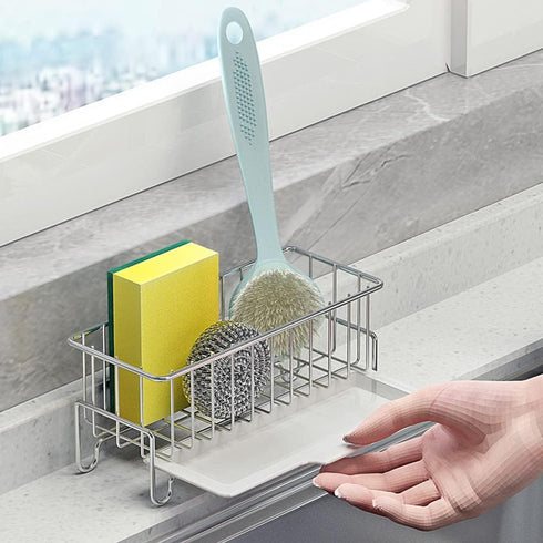 Kitchen Countertop Sponge Holder, SUS 304 Stainless Steel Dish SoapOrganizer, Basket for Cleaning and Scrub Tool, Kitchen Sink Brush Caddy Holder...