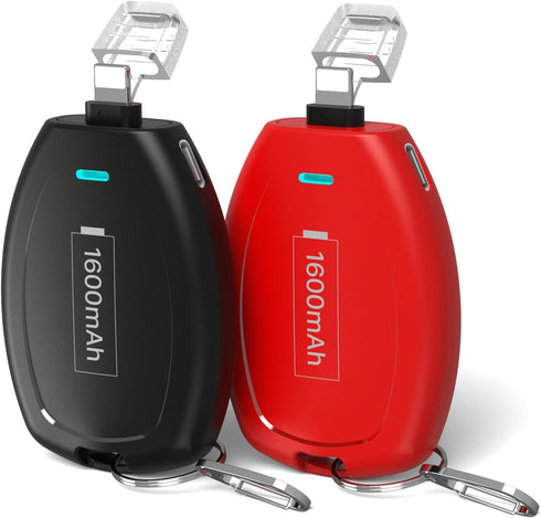 2-Pack Keychain Portable Charger for iPhone, 1600mAh Mini Power Emergency Pod Ultra-Compact External Power Bank Battery Pack, Key Ring Cell Phone ...