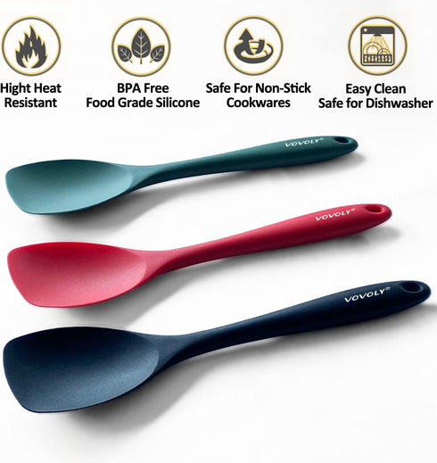Upgrade Silicone Spatula Spoon Set,VOVOLY Heat Resistant Rubber Spoonula, Seamless Non-Stick Flexible Scrapers for Baking Mixing Tool,3 Pack,...