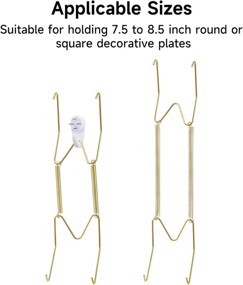 10-Piece Brass Plate Wall Hangers, 8 Inch Invisible Decorative Plate Holders, Comes with 12-Piece Wall Hooks...