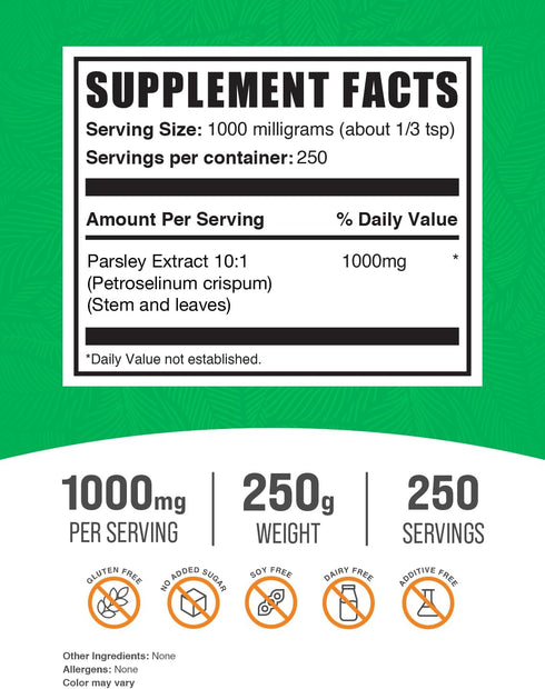 BulkSupplements.com Parsley Extract Powder - Parsley Supplement, Antioxidant Source, Parsley Powder - Gluten Free, 1000mg per Serving, 250g (8.8 o...
