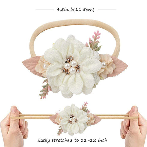 VOBOBE Baby Girl Nylon Headbands Infant Flower Elastic Hair band Bows Wraps For Newborn Toddler Hair Accessories Pack of 3 (A-Beige)...