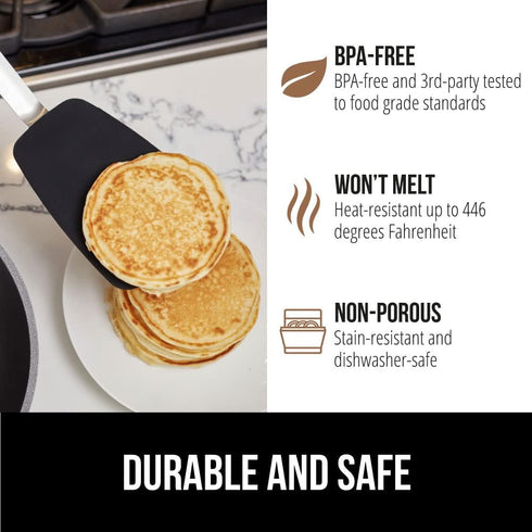 Gorilla Grip Nonstick Heat Resistant BPA-Free Silicone Spatula, Non Scratch Flexible Head for Pans, Slip Resistant Soft Rubber Handle, Stainless S...