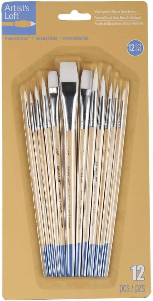 White Synthetic Flat & Round Brushes by Artist's Loft® Necessities™...